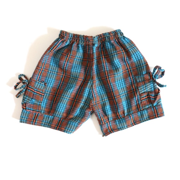 Vintage Rainbow Elephants Tee + Blue Plaid Shorts SET / 12-18M - Picture 8 of 11